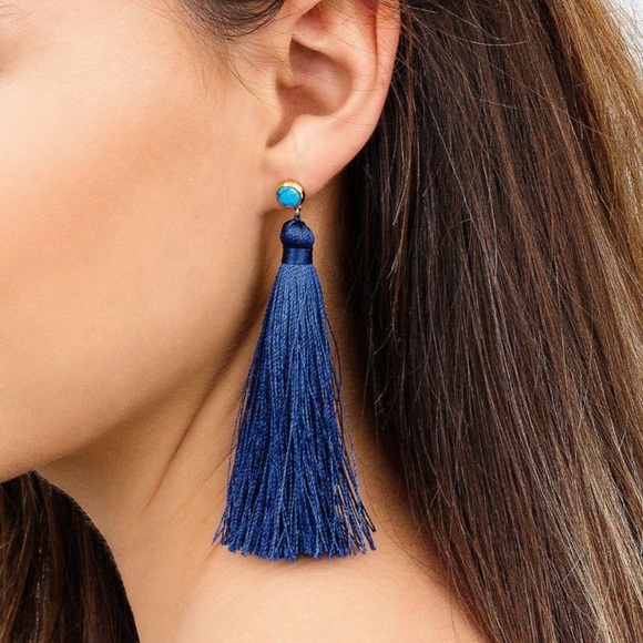 Gorjana Jewelry - Gorjana Women’s Tulum Tassel Earrings - Navy Blue/Turquoise